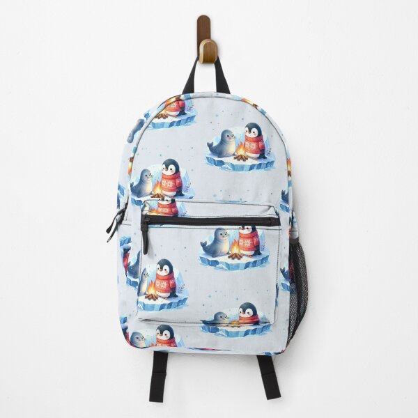 Item preview, Penguin in a Norwegian sweater and grey seal on an ice floe with a Christmas campfire designed and sold by LiskoDesign.