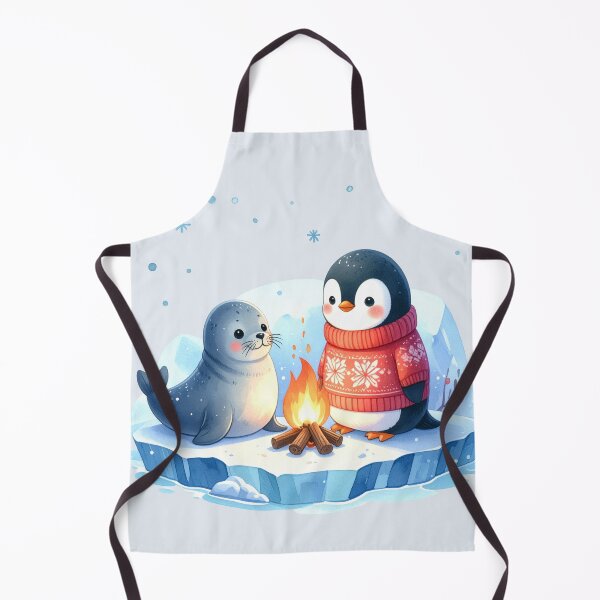 Item preview, Penguin in a Norwegian sweater and grey seal on an ice floe with a Christmas campfire designed and sold by LiskoDesign.