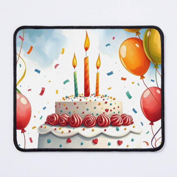 Item preview, Light Birthday Cake with Three Candles Balloons and Confetti designed and sold by EmeraldeaArt.