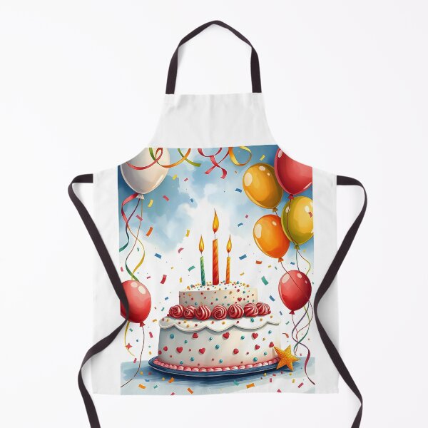 Item preview, Light Birthday Cake with Three Candles Balloons and Confetti designed and sold by EmeraldeaArt.