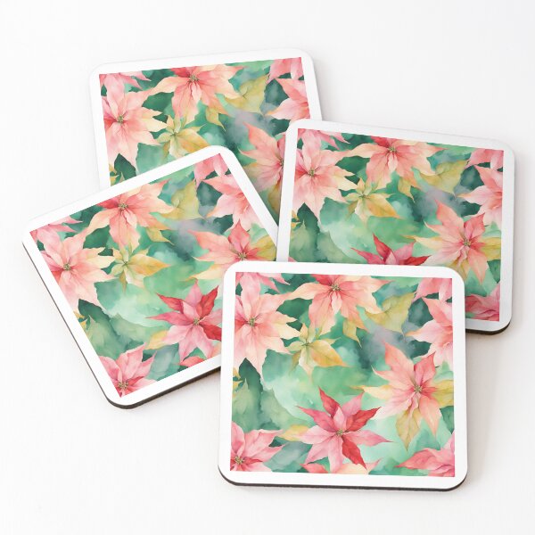 Item preview, Poisettia,  Poinsettia Watercolor Florals Pattern  Green Pink Star of Bethlehem,Christmas  Romantic Elegant Pattern designed and sold by KolorellaS.