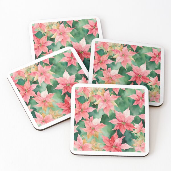 Item preview,  Poisettia,  Poinsettia Watercolor Florals Pattern  Green Pink Star of Bethlehem,Christmas  Romantic Elegant Pattern designed and sold by KolorellaS.