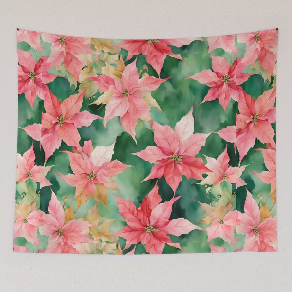 Item preview,  Poisettia,  Poinsettia Watercolor Florals Pattern  Green Pink Star of Bethlehem,Christmas  Romantic Elegant Pattern designed and sold by KolorellaS.