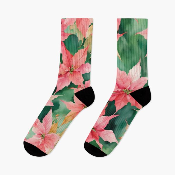 Item preview,  Poisettia,  Poinsettia Watercolor Florals Pattern  Green Pink Star of Bethlehem,Christmas  Romantic Elegant Pattern designed and sold by KolorellaS.