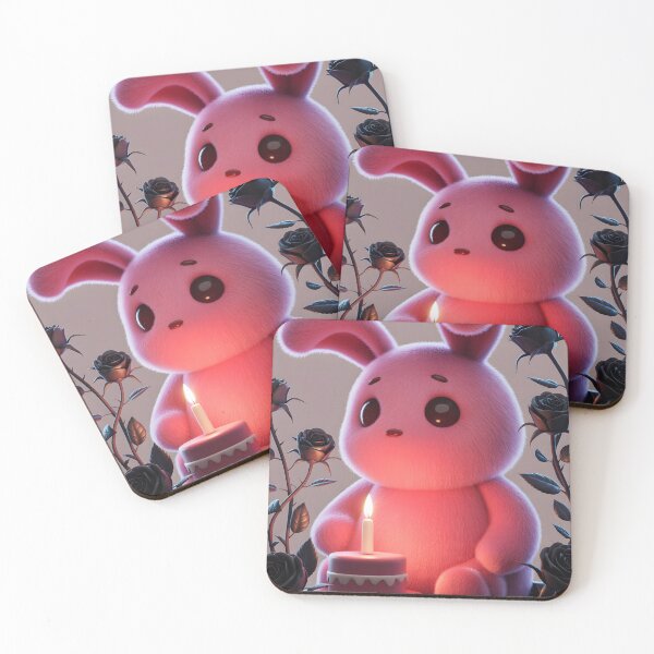 Item preview, Pink Plush Bunny with Birthday Cake and Black Roses – Cute Gothic Celebration  designed and sold by EmeraldeaArt.