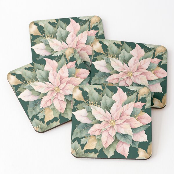Item preview,  Poisettia,  Poinsettia Watercolor Florals Pattern  Green Pink  Star of Bethlehem,Christmas  Romantic Elegant Pattern designed and sold by KolorellaS.