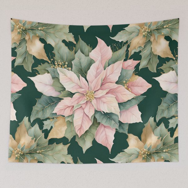 Item preview,  Poisettia,  Poinsettia Watercolor Florals Pattern  Green Pink  Star of Bethlehem,Christmas  Romantic Elegant Pattern designed and sold by KolorellaS.