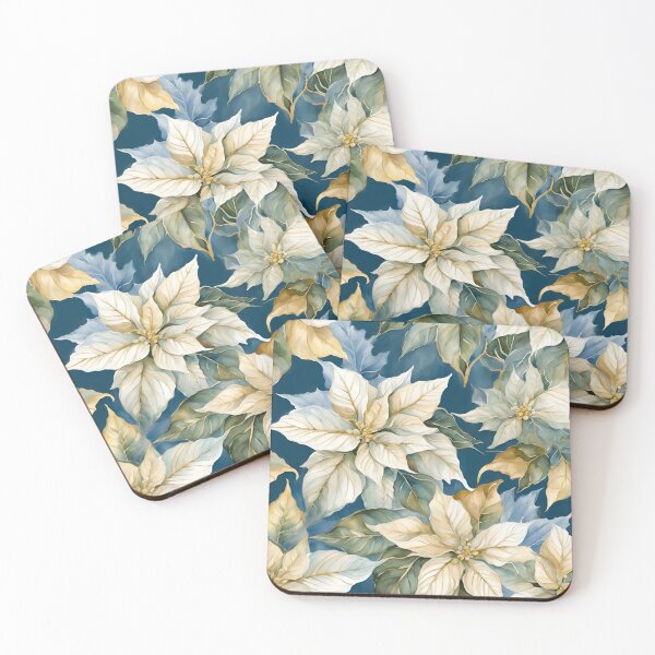 Item preview,  Poisettia, Poinsettia  Watercolor Florals Pattern  Green White Blue Star of Bethlehem,Christmas  Romantic Elegant Pattern designed and sold by KolorellaS.