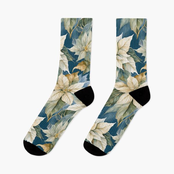 Item preview,  Poisettia, Poinsettia  Watercolor Florals Pattern  Green White Blue Star of Bethlehem,Christmas  Romantic Elegant Pattern designed and sold by KolorellaS.