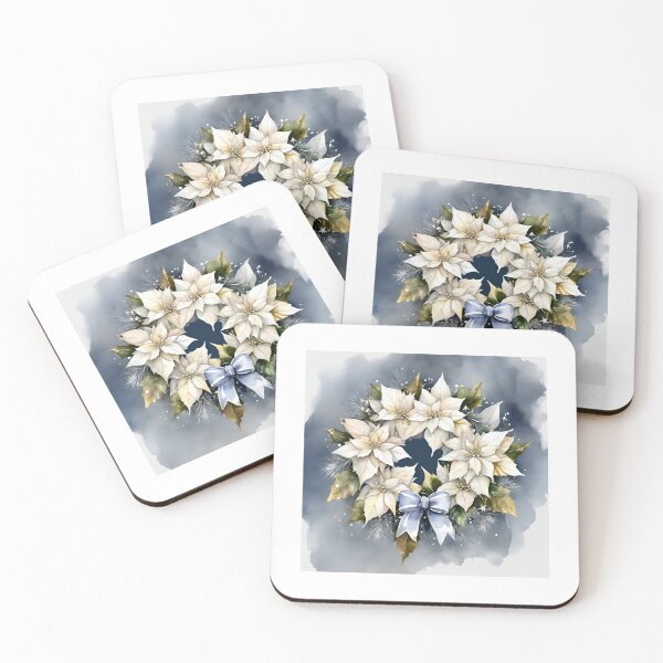 Item preview,  Poisettia,  Poinsettia Watercolor Florals Pattern  Green White Blue Star of Bethlehem,Christmas  Romantic Elegant Pattern designed and sold by KolorellaS.