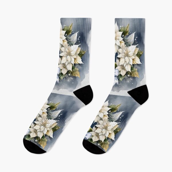 Item preview,  Poisettia,  Poinsettia Watercolor Florals Pattern  Green White Blue Star of Bethlehem,Christmas  Romantic Elegant Pattern designed and sold by KolorellaS.