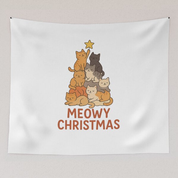 Item preview, Funny Cat Christmas Tree – Cute Cats Stacking to Reach the Star designed and sold by MeixGraphics.
