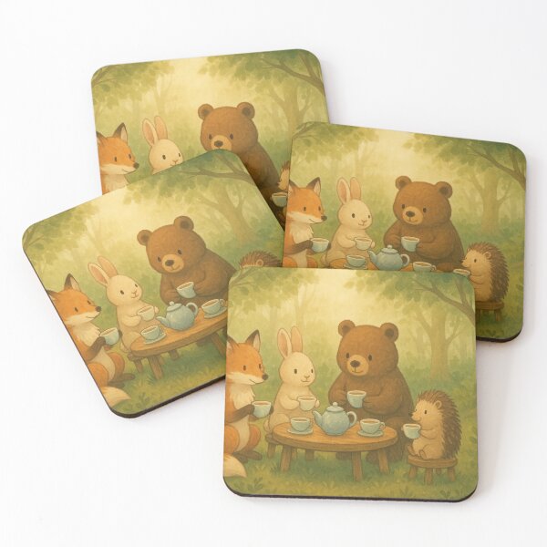 Item preview, Woodland Tea Party – Cute Forest Animals Drinking Tea in a Cozy Clearing designed and sold by leen12 Art Designs Prints.