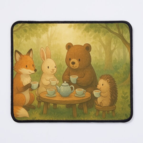 Item preview, Woodland Tea Party – Cute Forest Animals Drinking Tea in a Cozy Clearing designed and sold by leen12 Art Designs Prints.