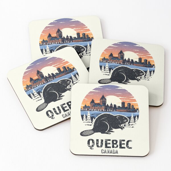 Item preview, Vintage Quebec Canada Architecture with Beaver – Retro Sunset Landscape designed and sold by Imaginationbeyond.