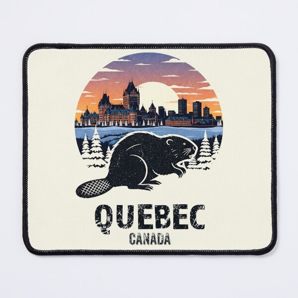 Item preview, Vintage Quebec Canada Architecture with Beaver – Retro Sunset Landscape designed and sold by Imaginationbeyond.
