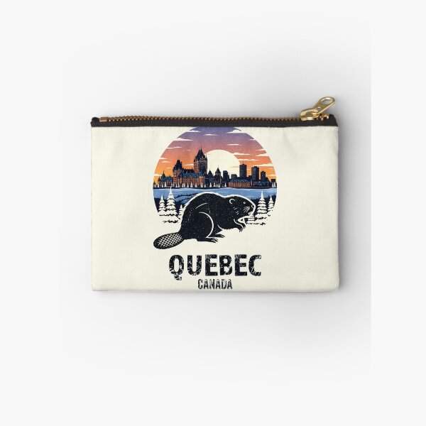 Item preview, Vintage Quebec Canada Architecture with Beaver – Retro Sunset Landscape designed and sold by Imaginationbeyond.