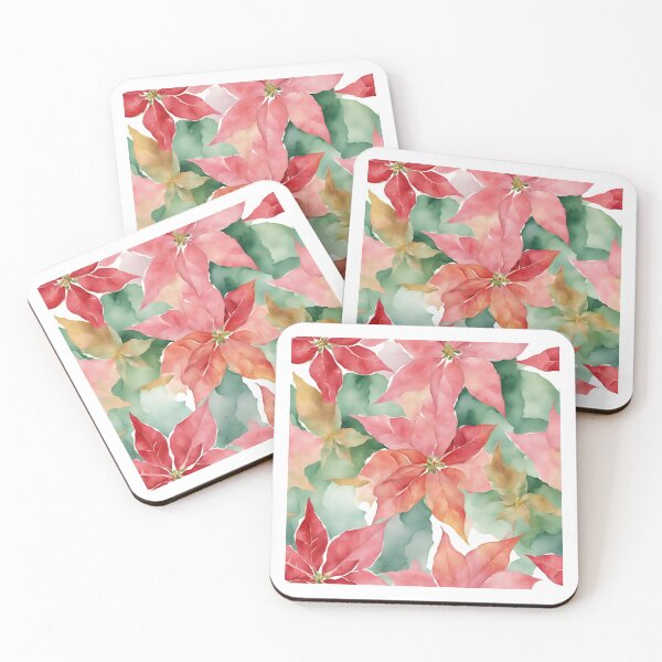 Item preview,  Poisettia,   Poinsettia Watercolor Florals Pattern  Green Pink Star of Bethlehem,Christmas  Romantic Elegant Pattern designed and sold by KolorellaS.