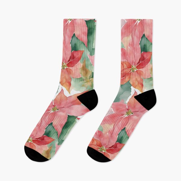 Item preview,  Poisettia,   Poinsettia Watercolor Florals Pattern  Green Pink Star of Bethlehem,Christmas  Romantic Elegant Pattern designed and sold by KolorellaS.