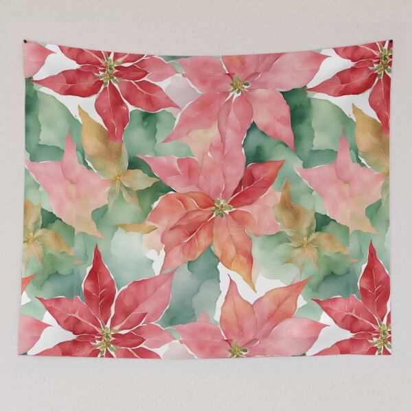 Item preview,  Poisettia,   Poinsettia Watercolor Florals Pattern  Green Pink Star of Bethlehem,Christmas  Romantic Elegant Pattern designed and sold by KolorellaS.