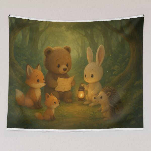 Item preview, Baby Animal Adventure Club – Cute Woodland Friends Exploring a Magical Forest designed and sold by leen12 Art Designs Prints.
