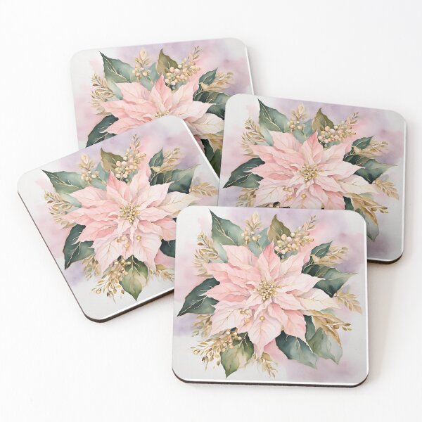 Item preview, Poisettia,  Poinsettia  Watercolor Florals Pattern  Green Pink Star of Bethlehem,Christmas  Romantic Elegant Pattern designed and sold by KolorellaS.