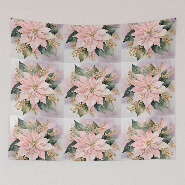 Item preview, Poisettia,  Poinsettia  Watercolor Florals Pattern  Green Pink Star of Bethlehem,Christmas  Romantic Elegant Pattern designed and sold by KolorellaS.