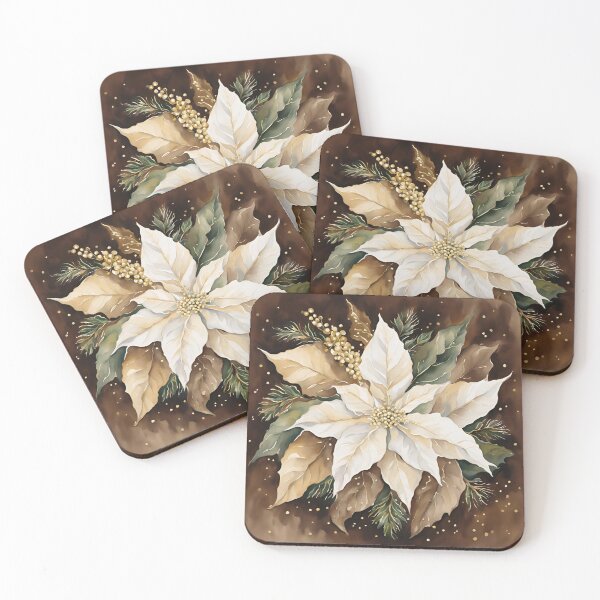 Item preview,  Poisettia,  Poinsettia  Watercolor Florals Pattern  Creamy Beige Brown Star of Bethlehem,Christmas  Romantic Elegant Pattern designed and sold by KolorellaS.