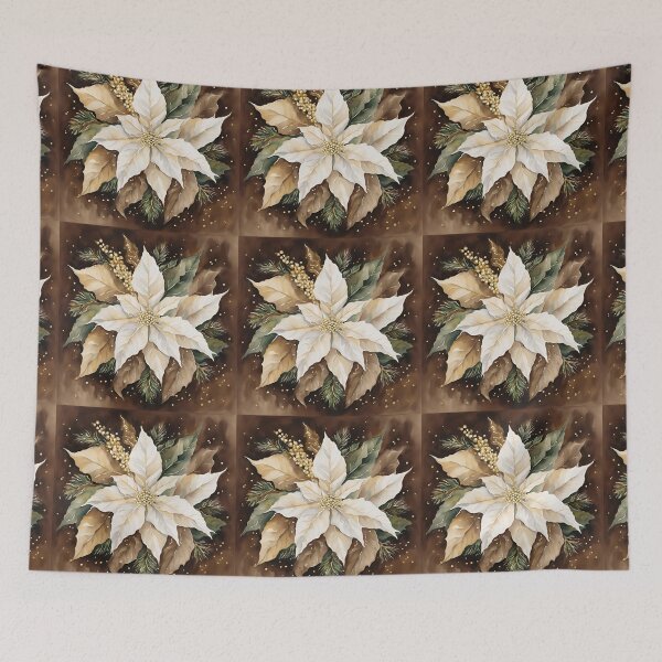 Item preview,  Poisettia,  Poinsettia  Watercolor Florals Pattern  Creamy Beige Brown Star of Bethlehem,Christmas  Romantic Elegant Pattern designed and sold by KolorellaS.