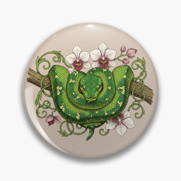 Item preview, Green Tree Python with Pale Pink Orchids and Vines designed and sold by BirdsnStuff.