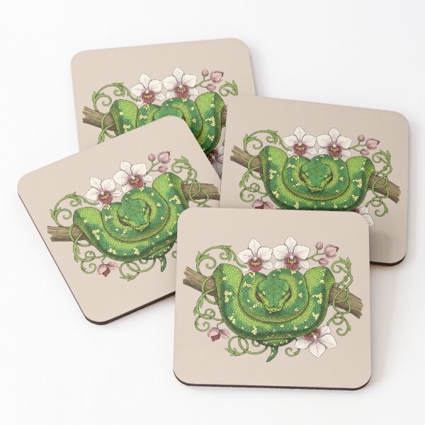 Item preview, Green Tree Python with Pale Pink Orchids and Vines designed and sold by BirdsnStuff.