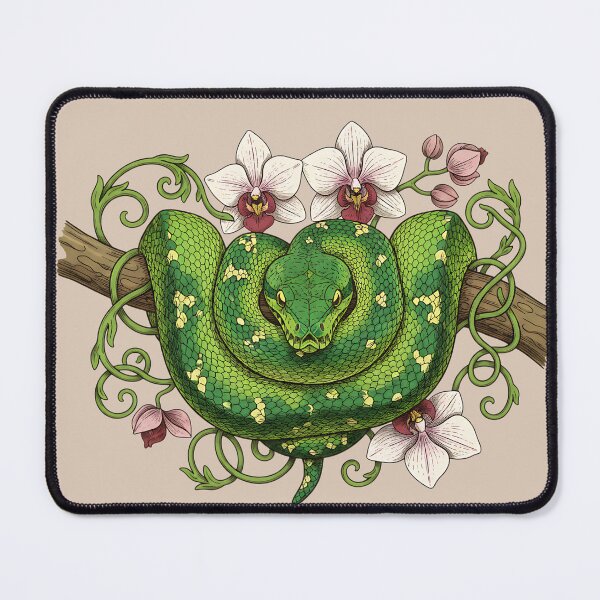 Item preview, Green Tree Python with Pale Pink Orchids and Vines designed and sold by BirdsnStuff.