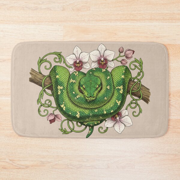 Item preview, Green Tree Python with Pale Pink Orchids and Vines designed and sold by BirdsnStuff.