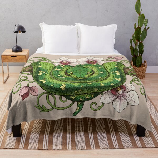 Item preview, Green Tree Python with Pale Pink Orchids and Vines designed and sold by BirdsnStuff.
