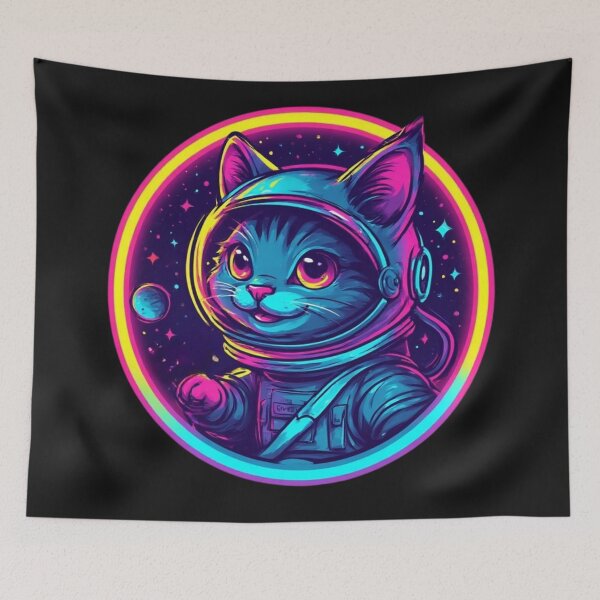 Item preview, Retro Cosmic Astronaut Cat Logo – Vintage Space Kitty Design designed and sold by SweetRossel.
