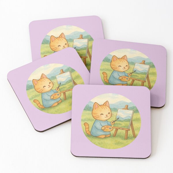 Item preview, Outdoor Cat Artist Painting a Landscape – Watercolor Style! ❤️❤️❤️ designed and sold by WeLoveCatss.
