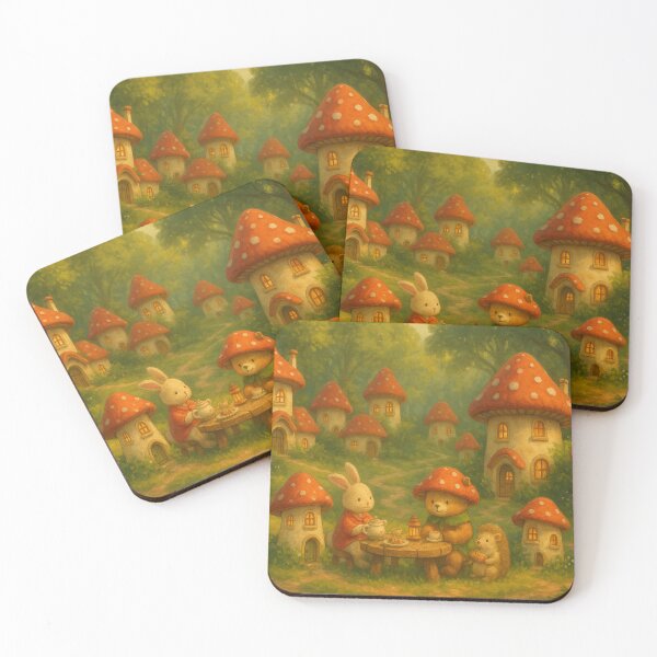Item preview, Cottagecore Mushroom Village – Cute Woodland Animal Tea Time in a Magical Forest designed and sold by leen12 Art Designs Prints.