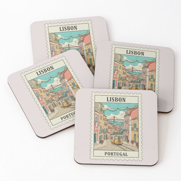 Item preview, Vintage Lisbon Portugal Christmas Street Stamp Illustration designed and sold by allaboutstamps.