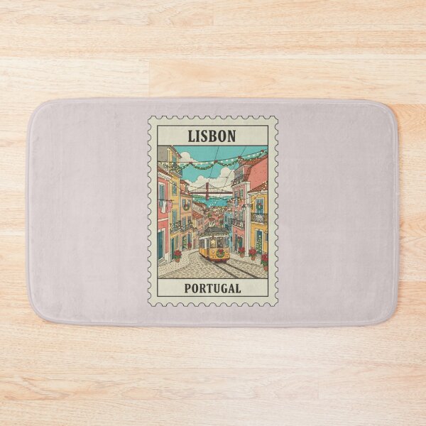 Item preview, Vintage Lisbon Portugal Christmas Street Stamp Illustration designed and sold by allaboutstamps.