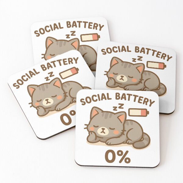 Item preview, Kawaii Social Battery 0% – Tired Cat Meme Art designed and sold by kimkosovo.