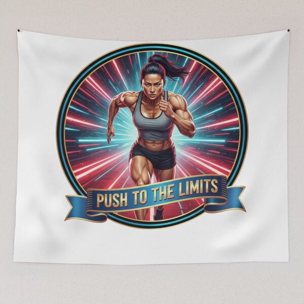 Item preview, Push to the Limits Runner Logo T-Shirt Design | Futuristic Speed Pop Art designed and sold by BoldBloomArt.