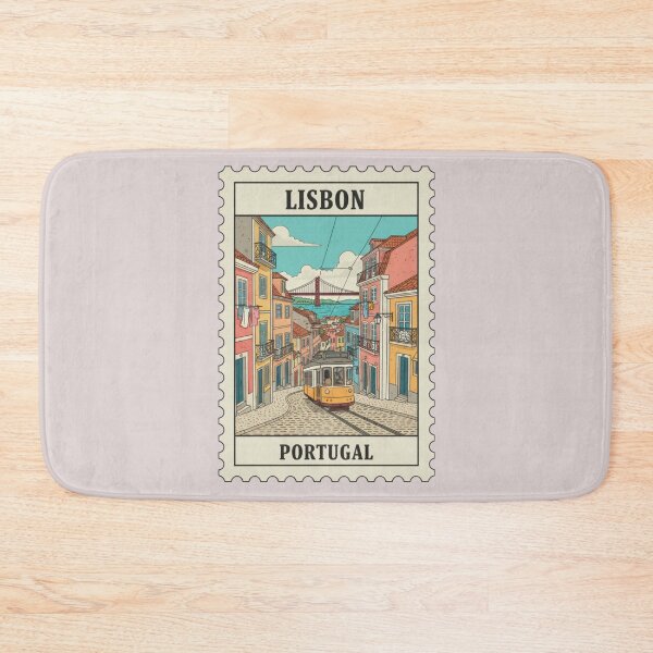 Item preview, Vintage Lisbon Portugal Street Stamp Illustration designed and sold by allaboutstamps.
