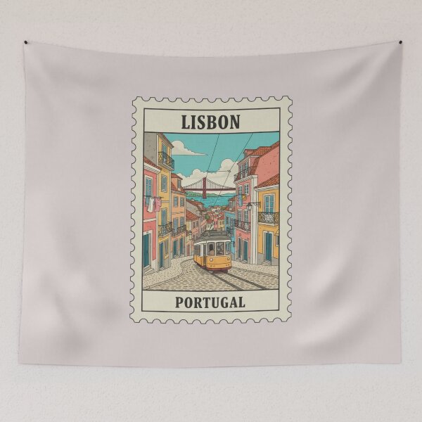 Item preview, Vintage Lisbon Portugal Street Stamp Illustration designed and sold by allaboutstamps.