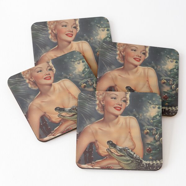 Item preview, Vintage Pin up and Alligator Christmas Card designed and sold by MendaciousMina.