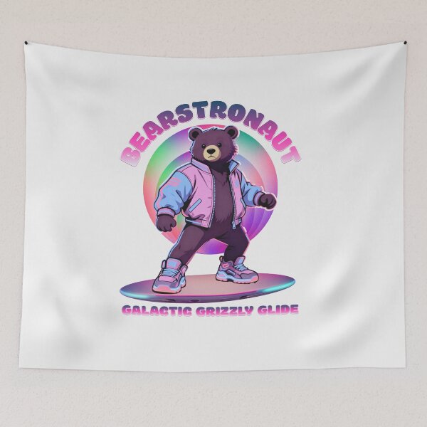 Item preview, Bearstronaut – Retro Pastel Space Bear on Hoverboard designed and sold by drawlinershop.
