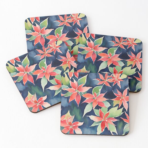 Item preview, Poisettia,  Red Poinsettia Watercolor Winter Florals Pattern  Star of Bethlehem,Christmas  Romantic Elegant Pattern designed and sold by KolorellaS.