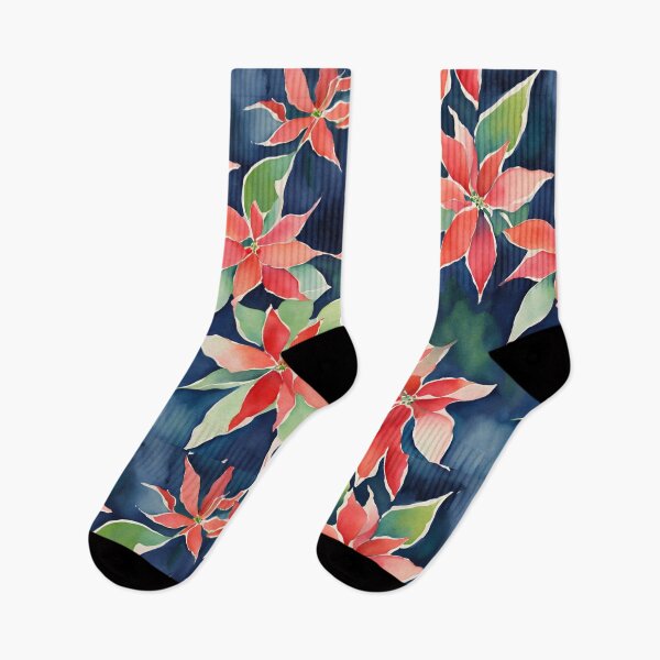 Item preview, Poisettia,  Red Poinsettia Watercolor Winter Florals Pattern  Star of Bethlehem,Christmas  Romantic Elegant Pattern designed and sold by KolorellaS.
