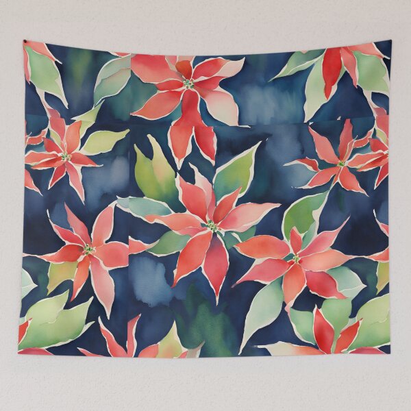 Item preview, Poisettia,  Red Poinsettia Watercolor Winter Florals Pattern  Star of Bethlehem,Christmas  Romantic Elegant Pattern designed and sold by KolorellaS.
