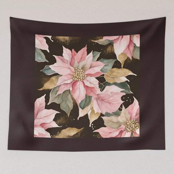 Item preview, Poisettia,  Watercolor Poinsettia Florals Pattern Pink Star of Bethlehem,Christmas  Romantic Elegant  Advent Wreath designed and sold by KolorellaS.