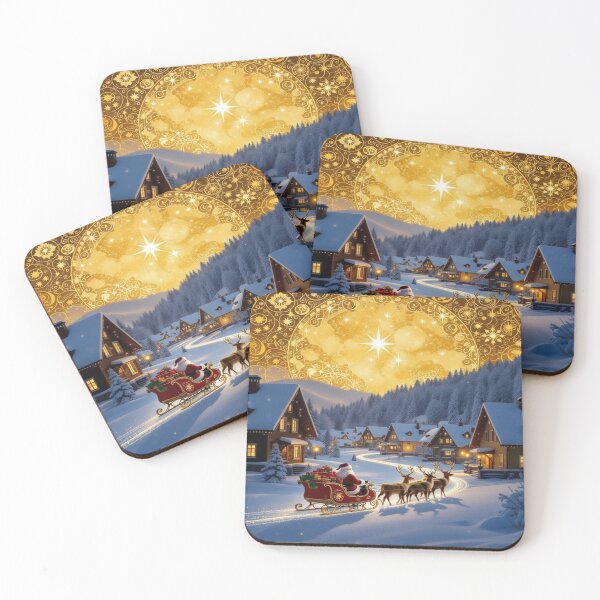Item preview, Santa's Sleigh in winter splendor – festive village, golden stars & Klimt vibes full of magic designed and sold by FotoworldEdel.